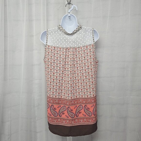 Fresh Pink Brown Tank Lace Boho Paisley Retro Festival M - Picture 6 of 11